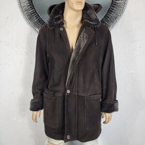 NWOT~$995~BILGINS~L~MENS BROWN GENUINE LEATHER REAL SHEARLING LAMBSKIN FUR COAT